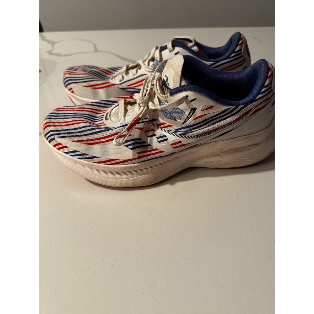 Saucony Women Running Shoes Red White Blue Stripes Lace Up Athletic Sneakers 7.5